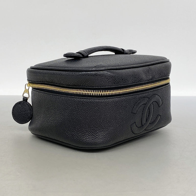 【6ie6833】シャネル バニティバッグ キャビアスキン ブラック ゴールド金具【中古】レディース
