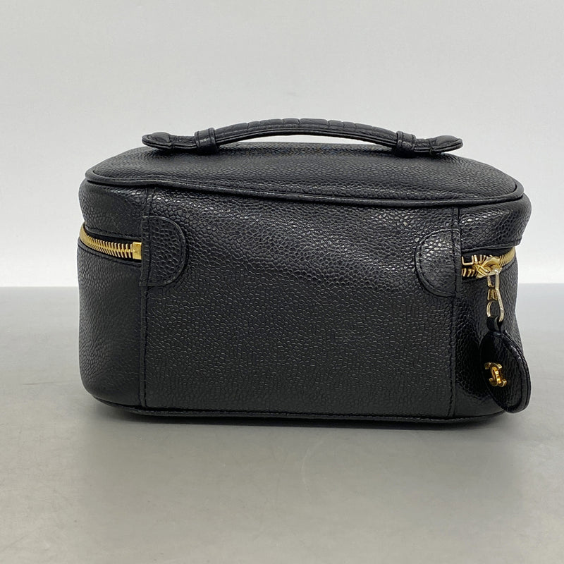 【6ie6833】シャネル バニティバッグ キャビアスキン ブラック ゴールド金具【中古】レディース