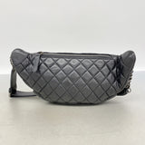 【6ie6834】シャネル ウエストバッグ マトラッセ ラムスキン ブラック シルバー金具【中古】レディース