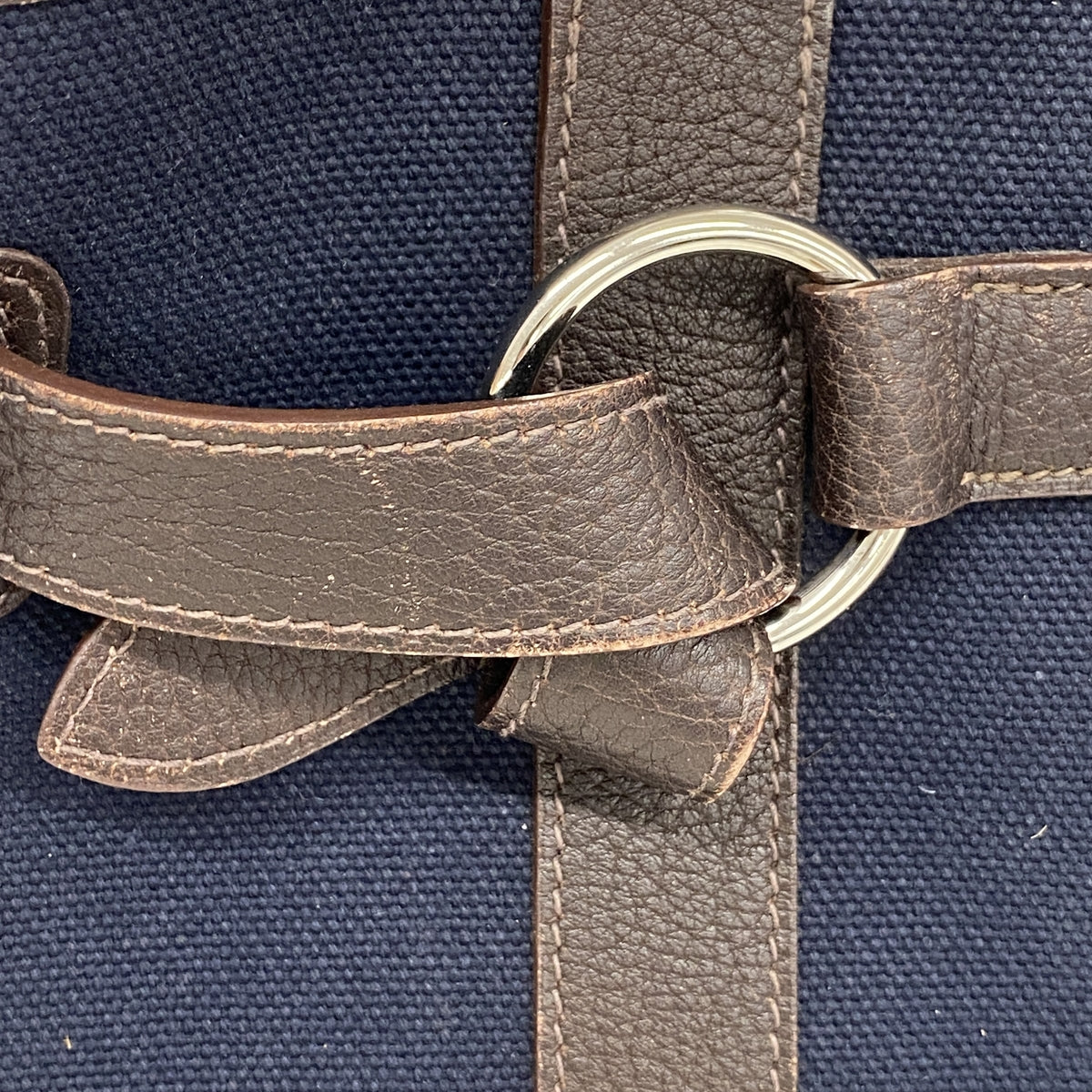 【6ie6835】エルメス トートバッグ プティットサンチュールPM トワルアッシュ ネイビー ブラウン シルバー金具 □J刻印【中古】レディース