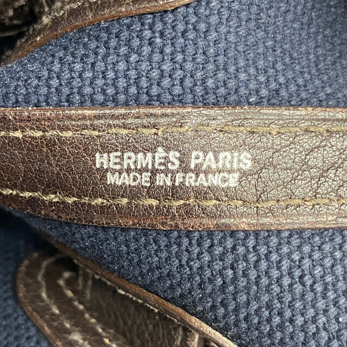 【6ie6835】エルメス トートバッグ プティットサンチュールPM トワルアッシュ ネイビー ブラウン シルバー金具 □J刻印【中古】レディース
