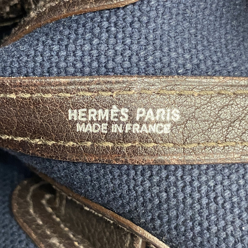 【6ie6835】エルメス トートバッグ プティットサンチュールPM トワルアッシュ ネイビー ブラウン シルバー金具 □J刻印【中古】レディース
