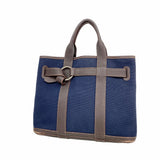 【6ie6835】エルメス トートバッグ プティットサンチュールPM トワルアッシュ ネイビー ブラウン シルバー金具 □J刻印【中古】レディース