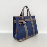 【6ie6835】エルメス トートバッグ プティットサンチュールPM トワルアッシュ ネイビー ブラウン シルバー金具 □J刻印【中古】レディース