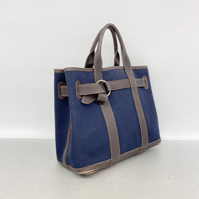 【6ie6835】エルメス トートバッグ プティットサンチュールPM トワルアッシュ ネイビー ブラウン シルバー金具 □J刻印【中古】レディース