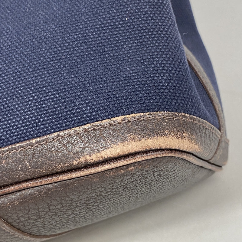 【6ie6835】エルメス トートバッグ プティットサンチュールPM トワルアッシュ ネイビー ブラウン シルバー金具 □J刻印【中古】レディース