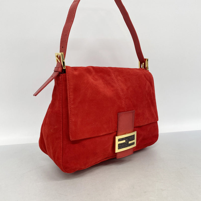 【6ie6841】フェンディ ハンドバッグ マンマバケット スウェード レッド ゴールド金具【中古】レディース