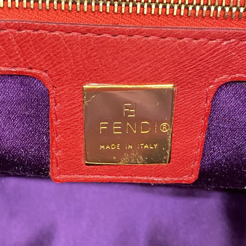 【6ie6841】フェンディ ハンドバッグ マンマバケット スウェード レッド ゴールド金具【中古】レディース