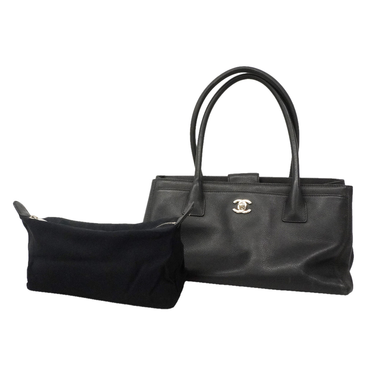 【6ie6852】シャネル トートバッグ エグゼクティブ キャビアスキン ブラック シルバー金具【中古】レディース