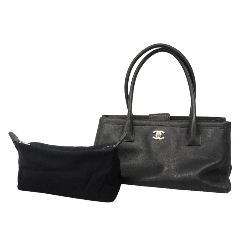 【6ie6852】シャネル トートバッグ エグゼクティブ キャビアスキン ブラック シルバー金具【中古】レディース