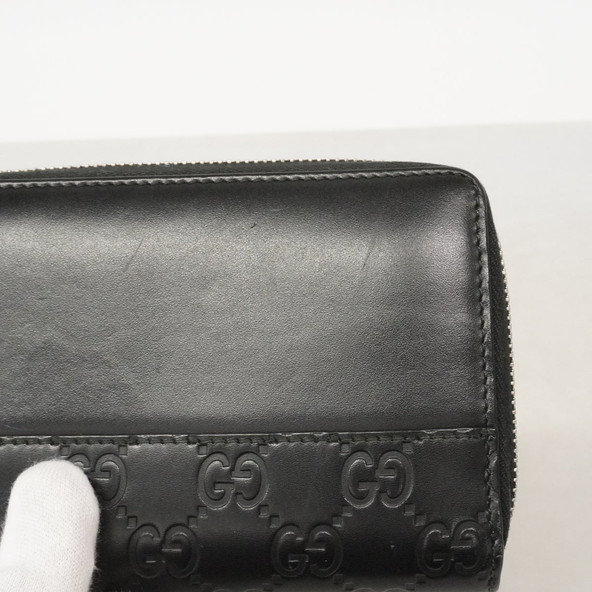 【6ie6853】グッチ 長財布 グッチシマ 408839 レザー ブラック シルバー金具【中古】レディース