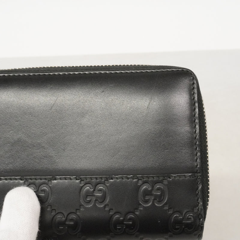【6ie6853】グッチ 長財布 グッチシマ 408839 レザー ブラック シルバー金具【中古】レディース