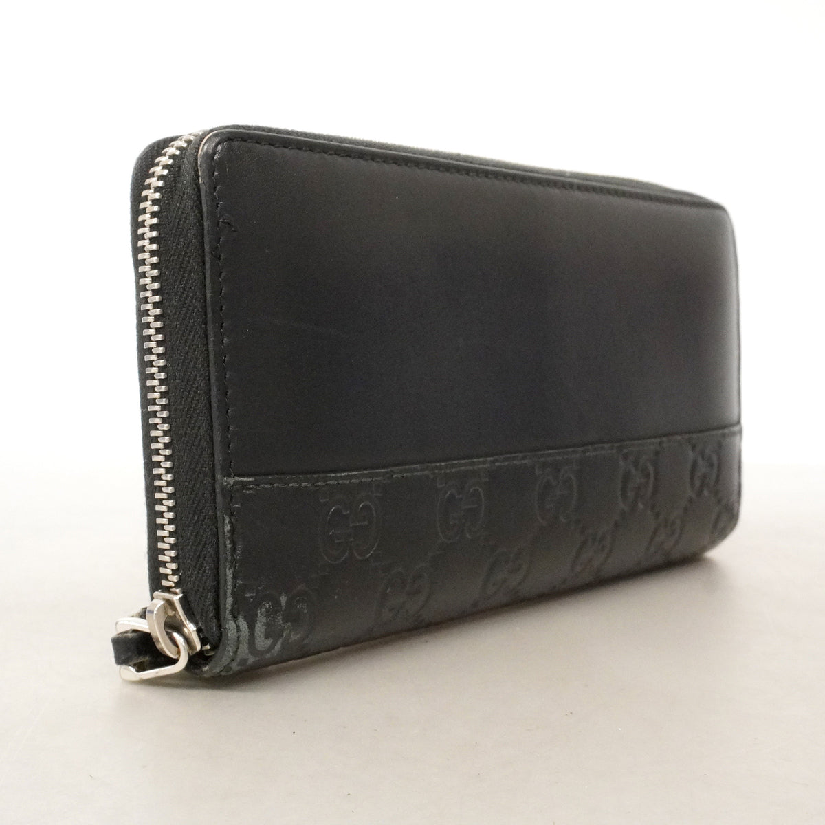 【6ie6853】グッチ 長財布 グッチシマ 408839 レザー ブラック シルバー金具【中古】レディース