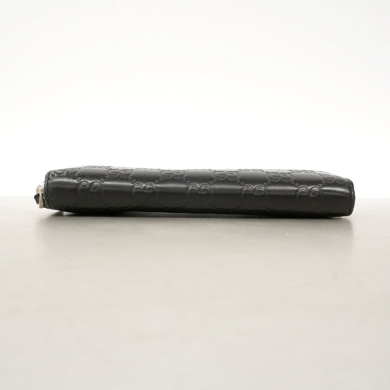 【6ie6853】グッチ 長財布 グッチシマ 408839 レザー ブラック シルバー金具【中古】レディース