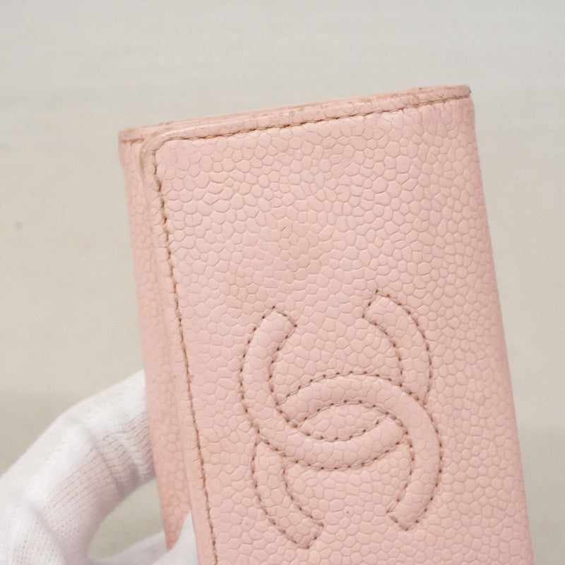 【6ie6869】シャネル キーケース キャビアスキン ピンク シルバー金具【中古】レディース