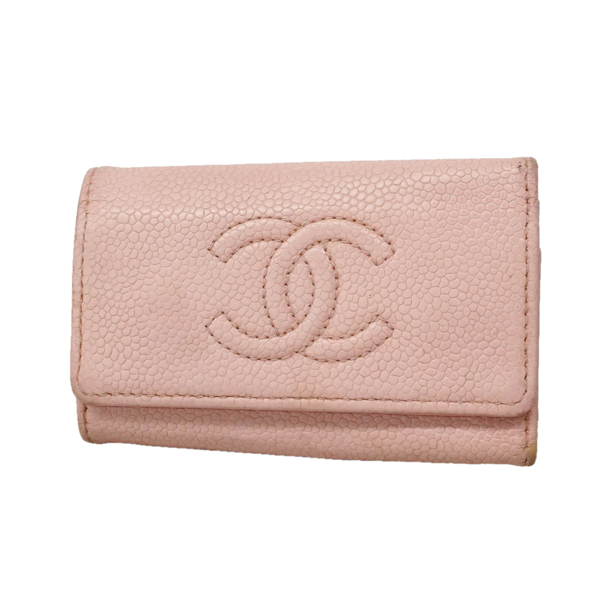 【6ie6869】シャネル キーケース キャビアスキン ピンク シルバー金具【中古】レディース