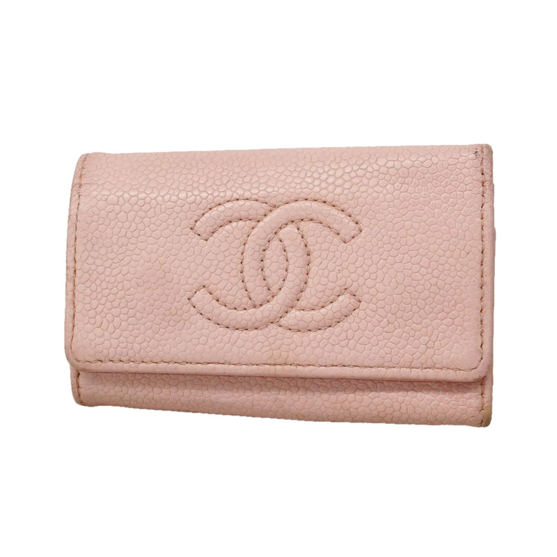 【6ie6869】シャネル キーケース キャビアスキン ピンク シルバー金具【中古】レディース