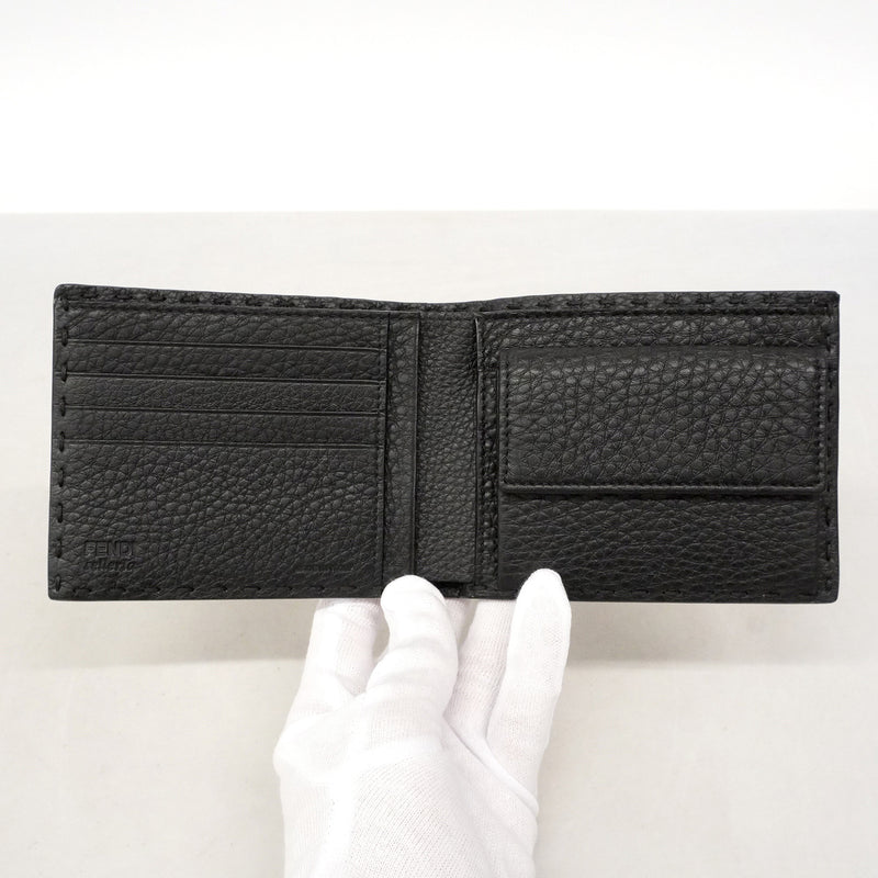 【6ie6870】フェンディ 財布 レザー ブラック シルバー金具【中古】メンズ