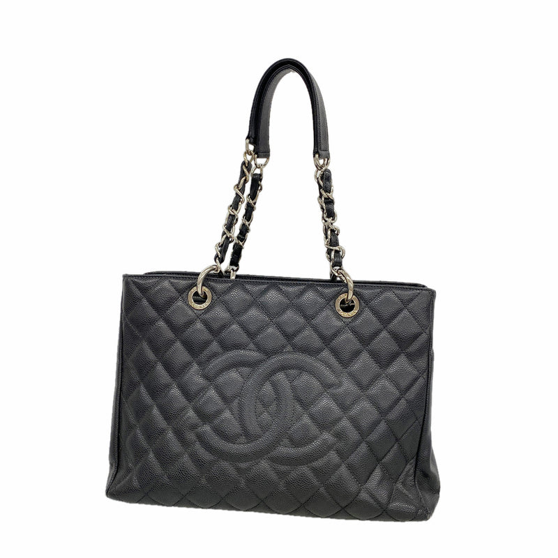 【6ie6872】シャネル チェーントート マトラッセ キャビアスキン ブラック シルバー金具【中古】レディース