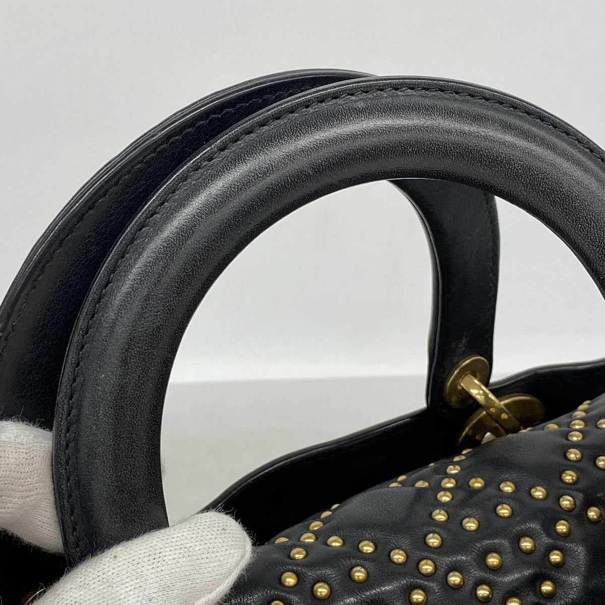 【6ie6873】クリスチャンディオール ハンドバッグ カナージュ レディディオール レザー ブラック ゴールド金具 2wayバッグ【中古】レディース