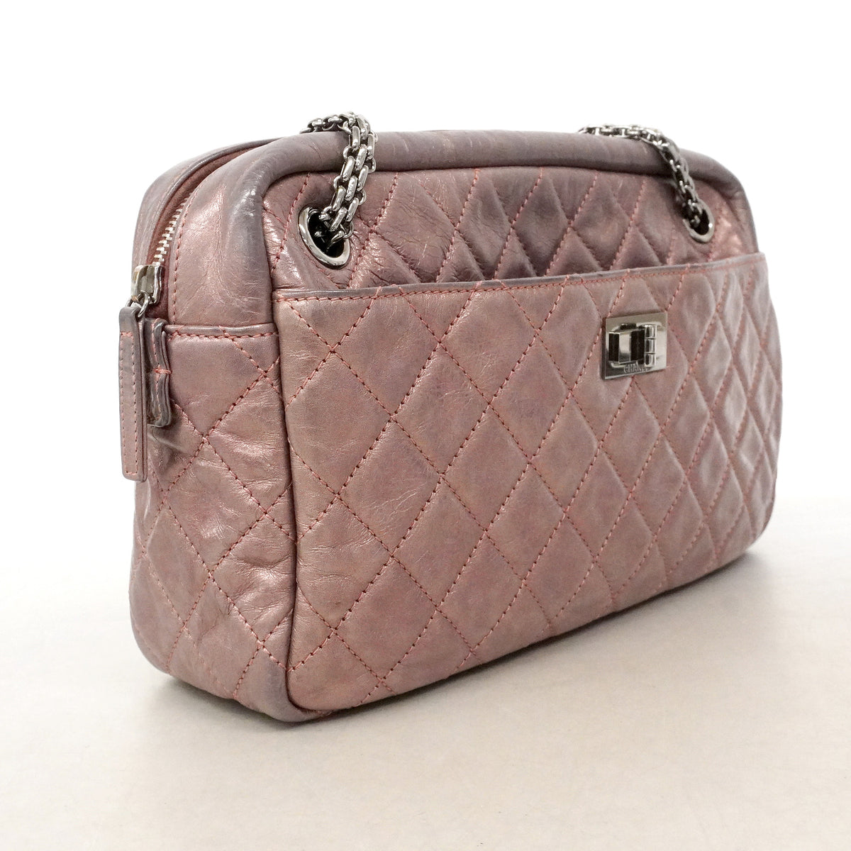 【6ie6902】シャネル ショルダーバッグ 2.55/マトラッセ チェーンショルダー レザー メタルピンク シルバー金具【中古】レディース
