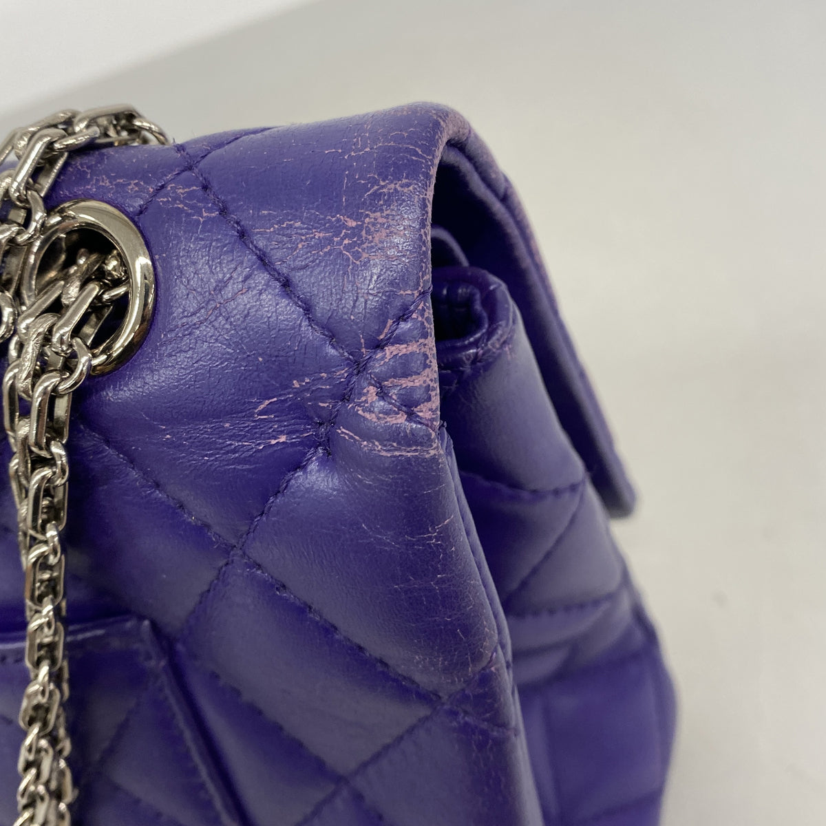 【6ie6907】シャネル ショルダーバッグ 2.55/マトラッセ Wフラップ Wチェーン マキシ ラムスキン パープル シルバー金具【中古】レディース
