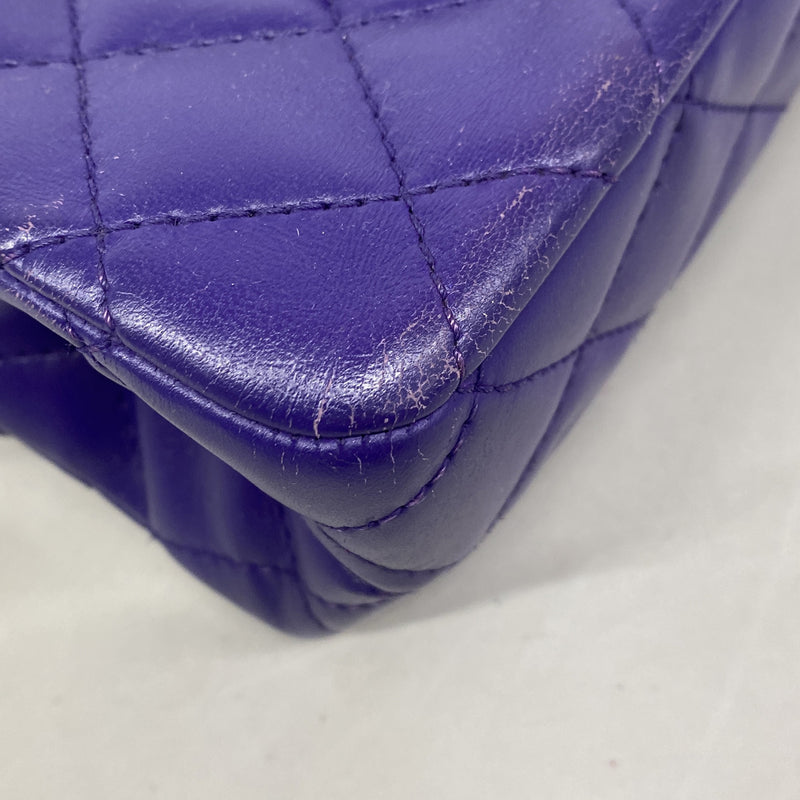 【6ie6907】シャネル ショルダーバッグ 2.55/マトラッセ Wフラップ Wチェーン マキシ ラムスキン パープル シルバー金具【中古】レディース