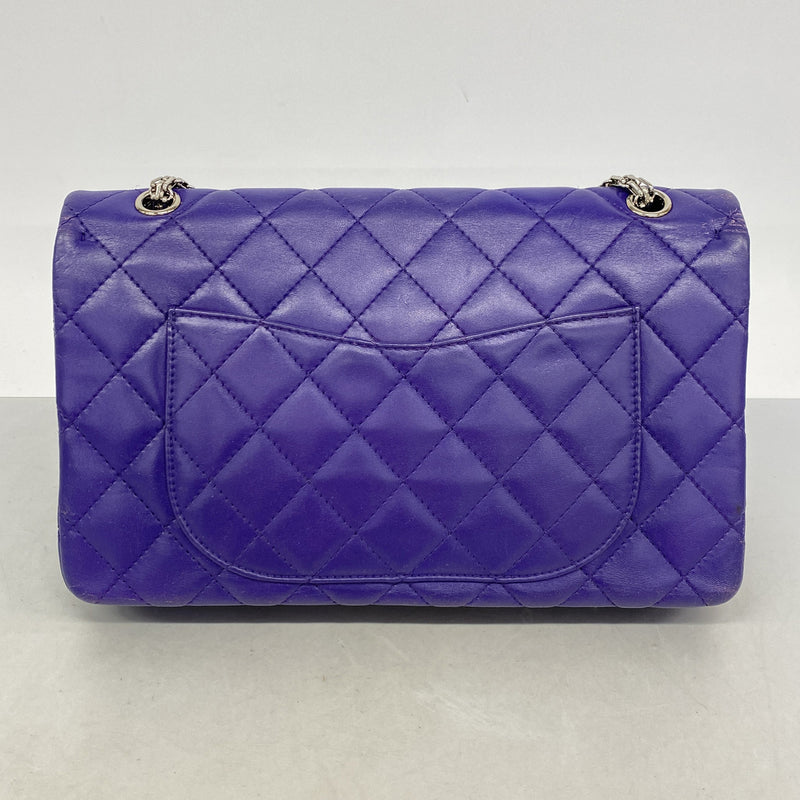 【6ie6907】シャネル ショルダーバッグ 2.55/マトラッセ Wフラップ Wチェーン マキシ ラムスキン パープル シルバー金具【中古】レディース