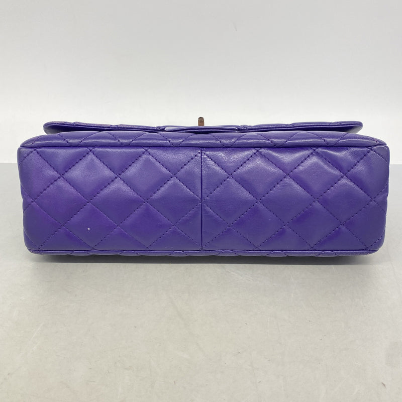【6ie6907】シャネル ショルダーバッグ 2.55/マトラッセ Wフラップ Wチェーン マキシ ラムスキン パープル シルバー金具【中古】レディース