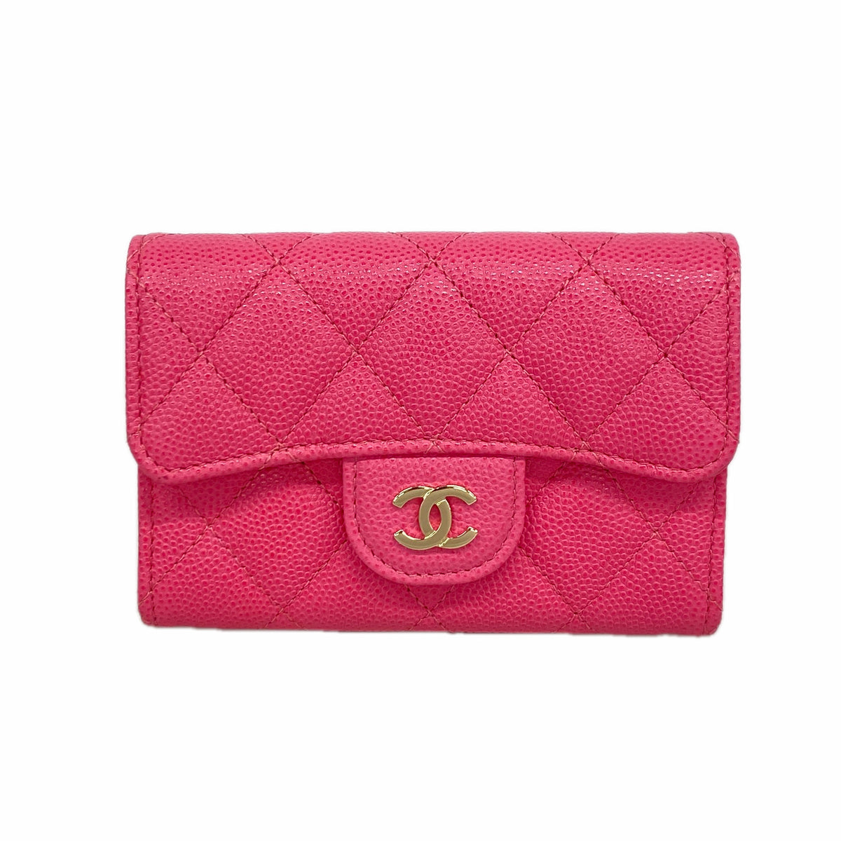 【6ie6908】シャネル カードケース マトラッセ キャビアスキン ピンク シャンパンゴールド金具【中古】レディース