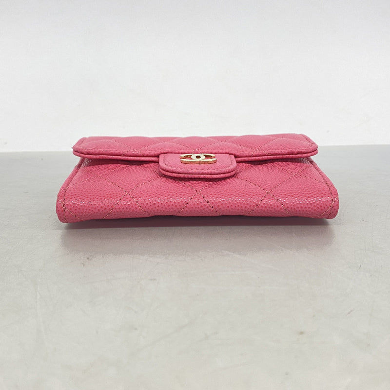 【6ie6908】シャネル カードケース マトラッセ キャビアスキン ピンク シャンパンゴールド金具【中古】レディース