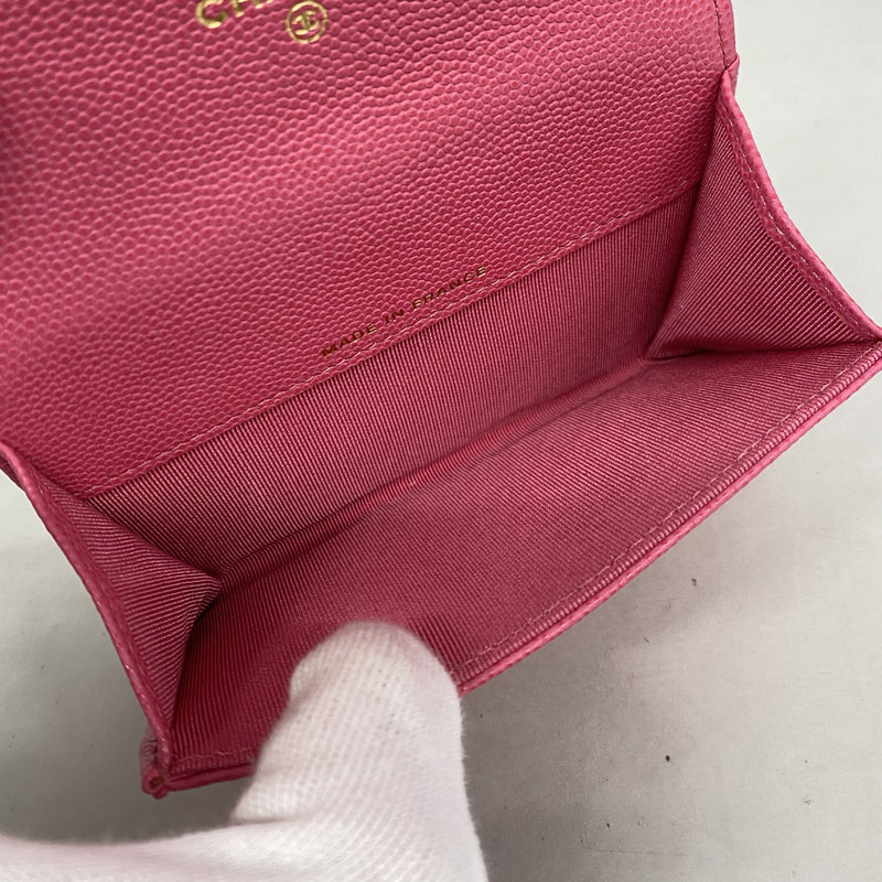 【6ie6908】シャネル カードケース マトラッセ キャビアスキン ピンク シャンパンゴールド金具【中古】レディース