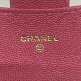 【6ie6908】シャネル カードケース マトラッセ キャビアスキン ピンク シャンパンゴールド金具【中古】レディース
