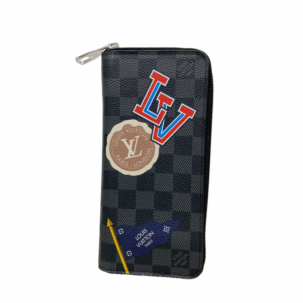【6ie6923】ルイヴィトン 長財布 ダミエ・グラフィット LVリーグ/ステッカーズ ジッピーウォレットヴェルティカル N64443 ブラック【中古】メンズ
