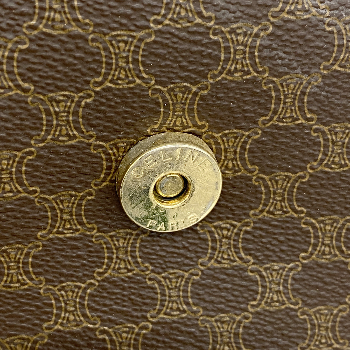 【6ie6929】セリーヌ ショルダーバッグ マカダム PVC ブラウン ゴールド金具【中古】レディース