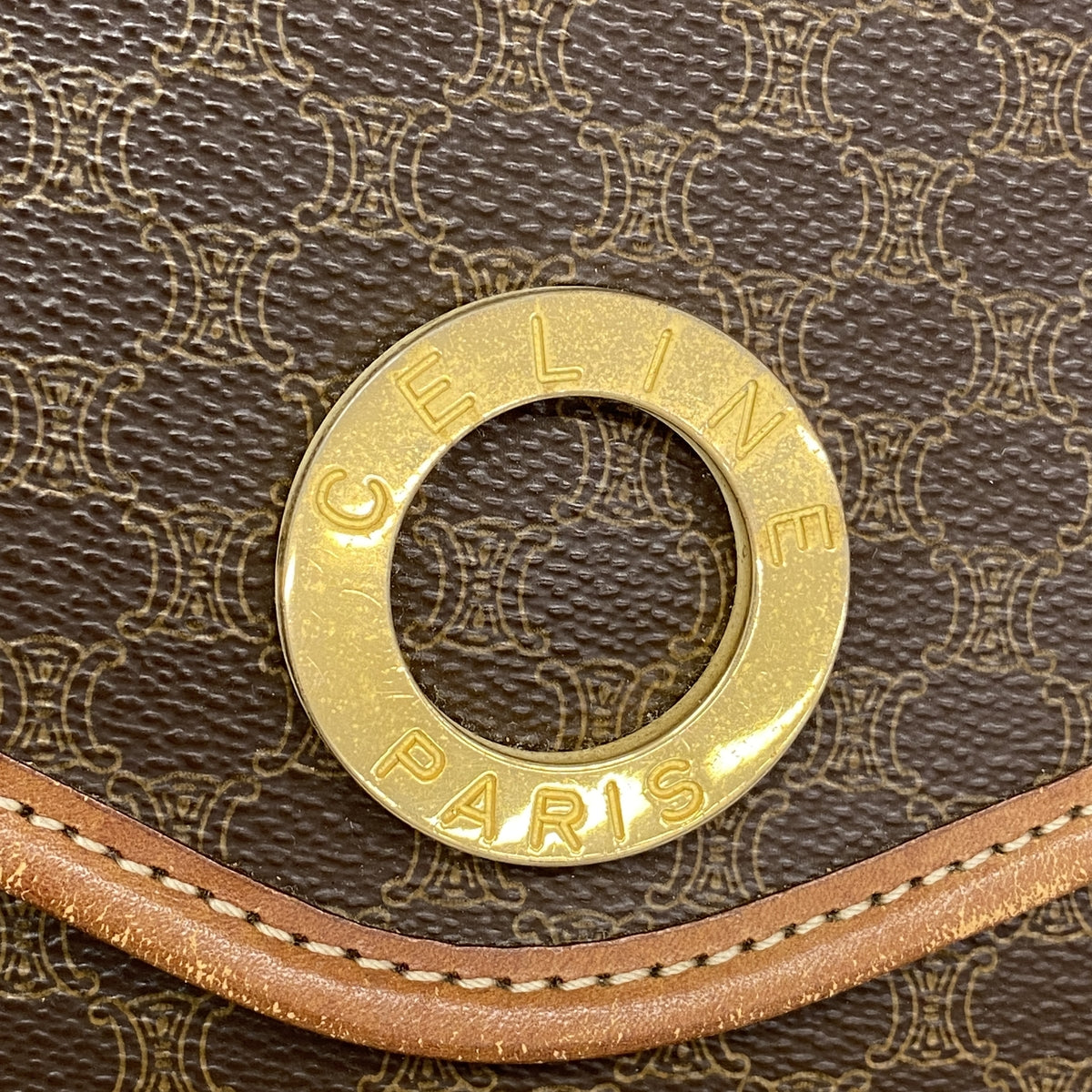 【6ie6929】セリーヌ ショルダーバッグ マカダム PVC ブラウン ゴールド金具【中古】レディース
