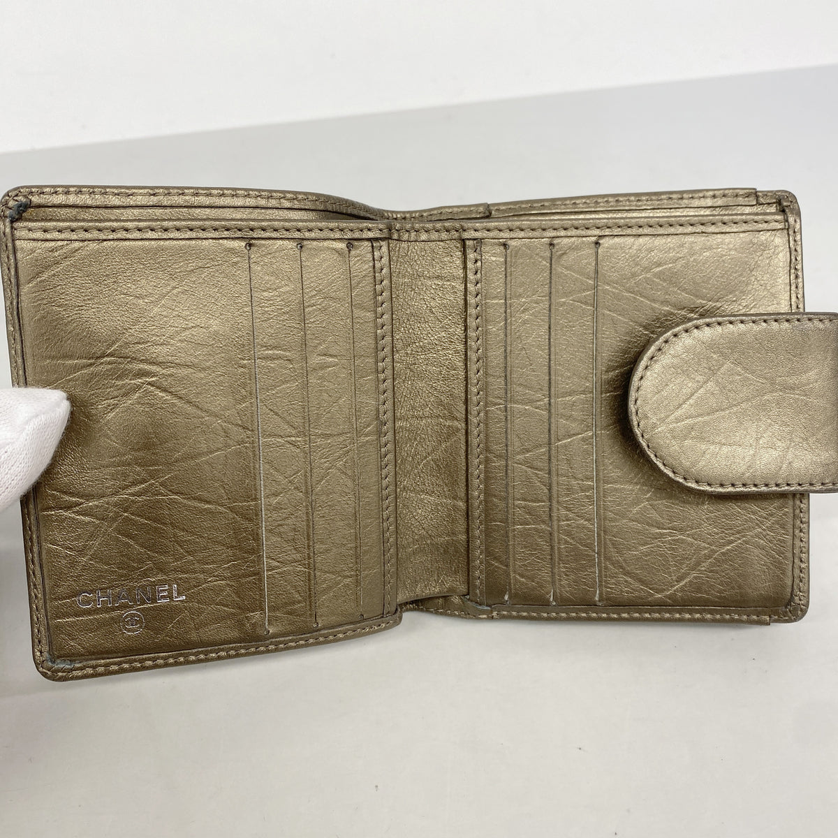 【6ie6943】シャネル 財布 カンボン レザー ブロンズ シルバー金具【中古】レディース