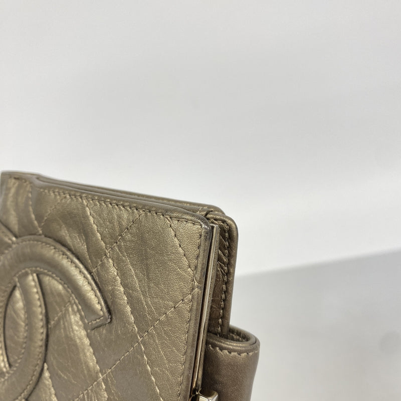 【6ie6943】シャネル 財布 カンボン レザー ブロンズ シルバー金具【中古】レディース