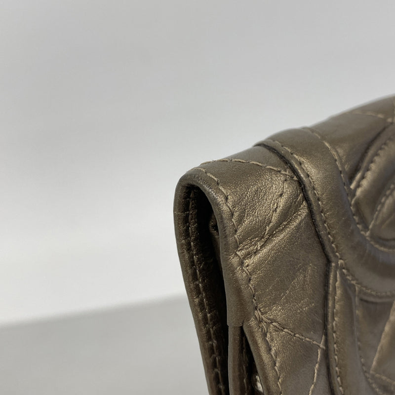 【6ie6943】シャネル 財布 カンボン レザー ブロンズ シルバー金具【中古】レディース