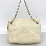 【6ie6958】シャネル ショルダーバッグ チェーンショルダー パンチング レザー アイボリー シルバー金具【中古】レディース