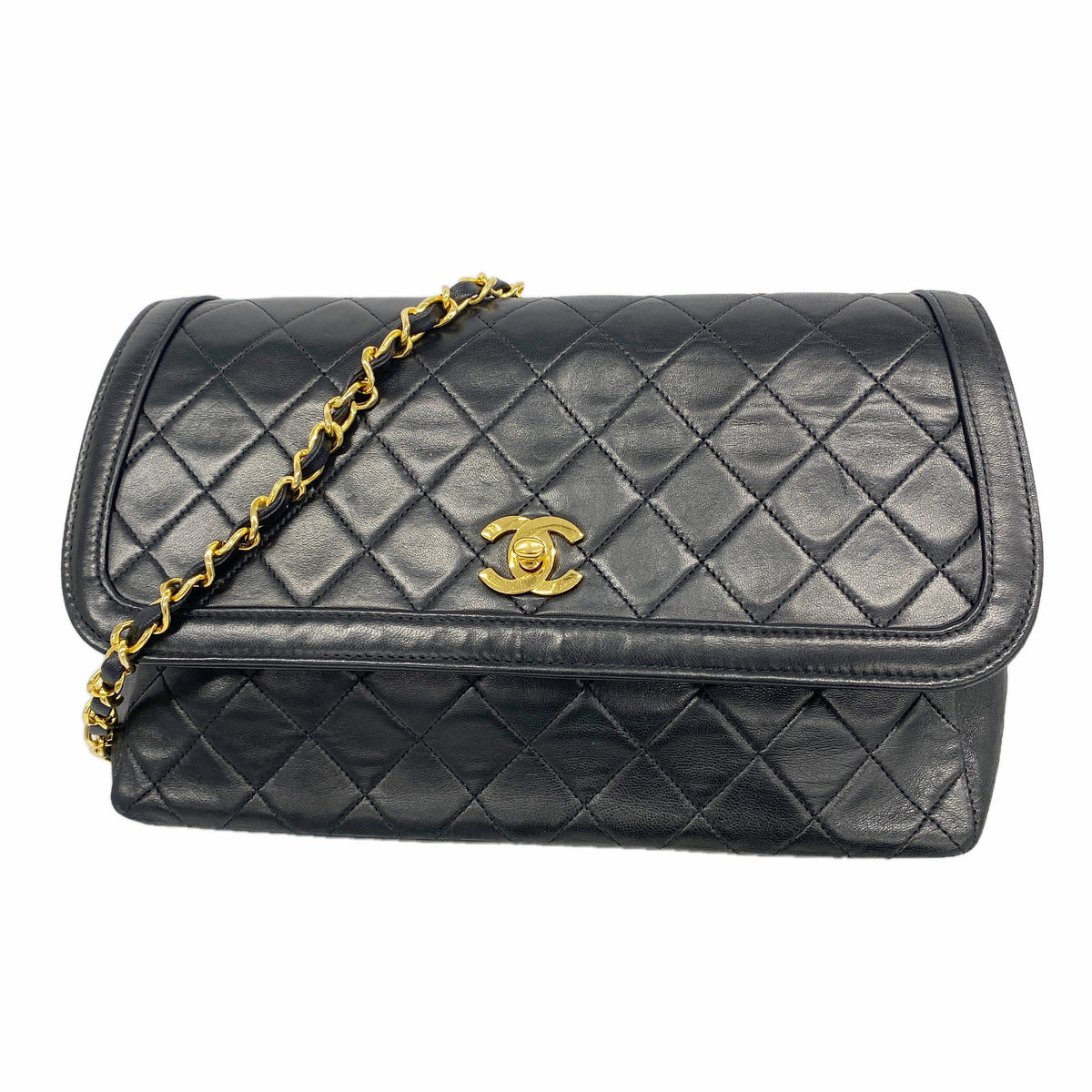 【6ie6959】シャネル ショルダーバッグ マトラッセ チェーンショルダー ラムスキン ブラック ゴールド金具【中古】レディース