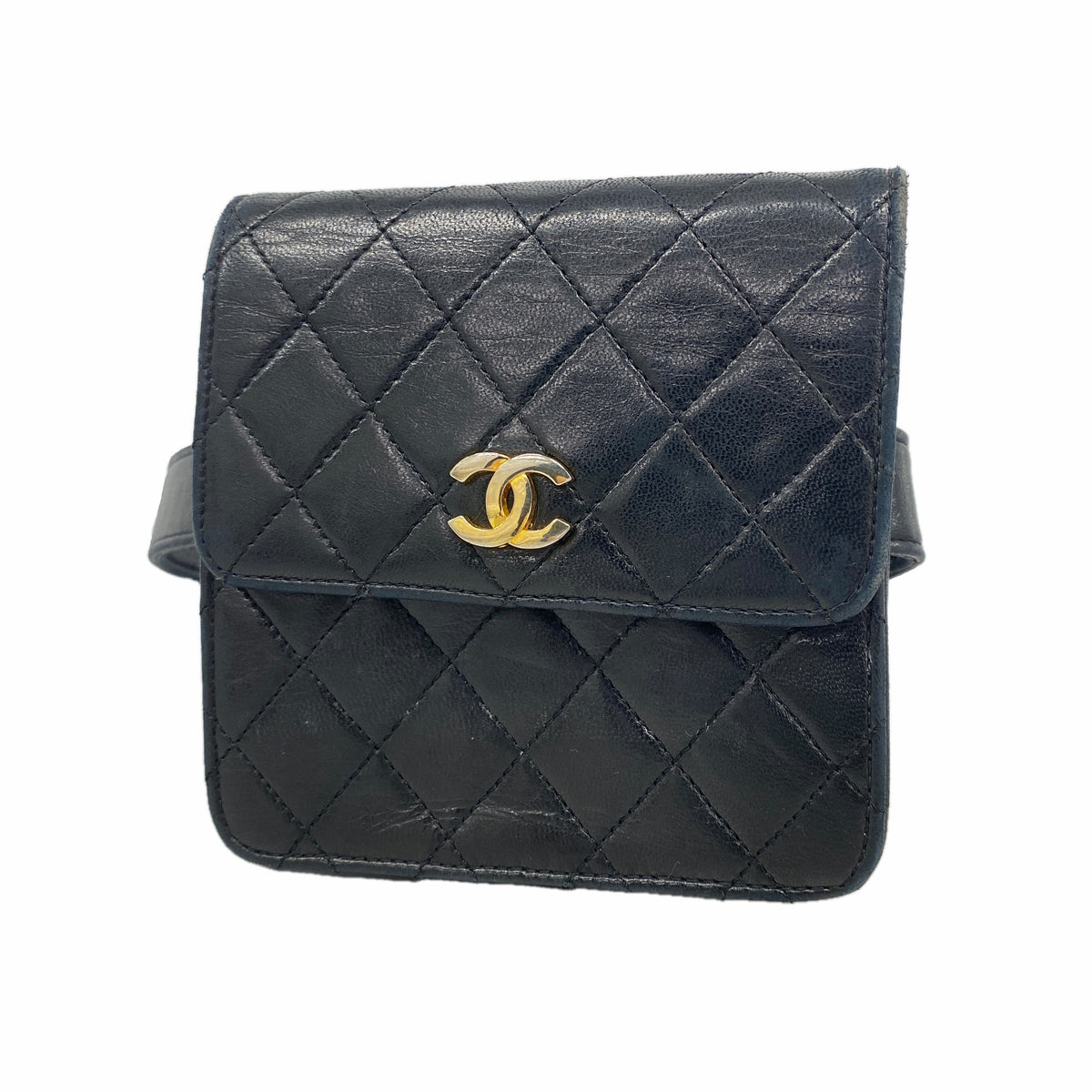 【6ie6960】シャネル ウエストバッグ マトラッセ ラムスキン ブラック ゴールド金具【中古】レディース