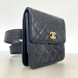 【6ie6960】シャネル ウエストバッグ マトラッセ ラムスキン ブラック ゴールド金具【中古】レディース