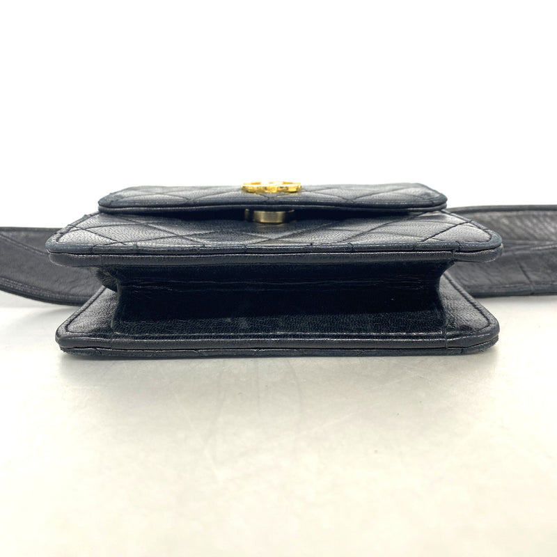 【6ie6960】シャネル ウエストバッグ マトラッセ ラムスキン ブラック ゴールド金具【中古】レディース