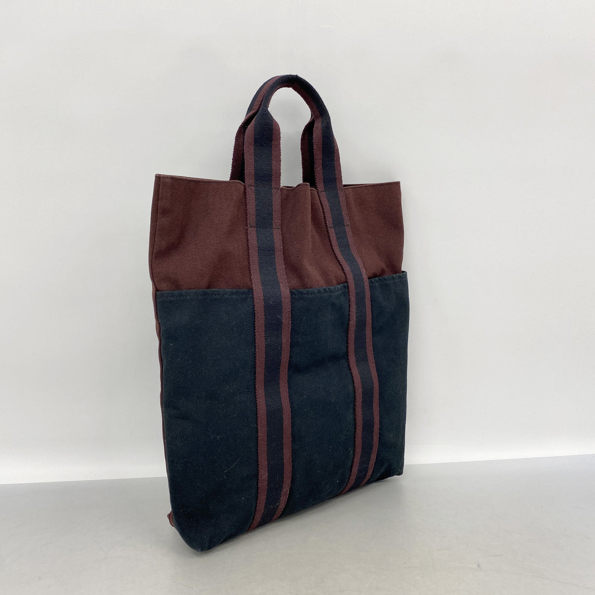 【6ie6968】エルメス トートバッグ フールトゥカバス キャンバス ボルドー ブラック【中古】レディース