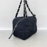 【6ie6969】シャネル チェーントート ジャージー ブラック シルバー金具【中古】レディース
