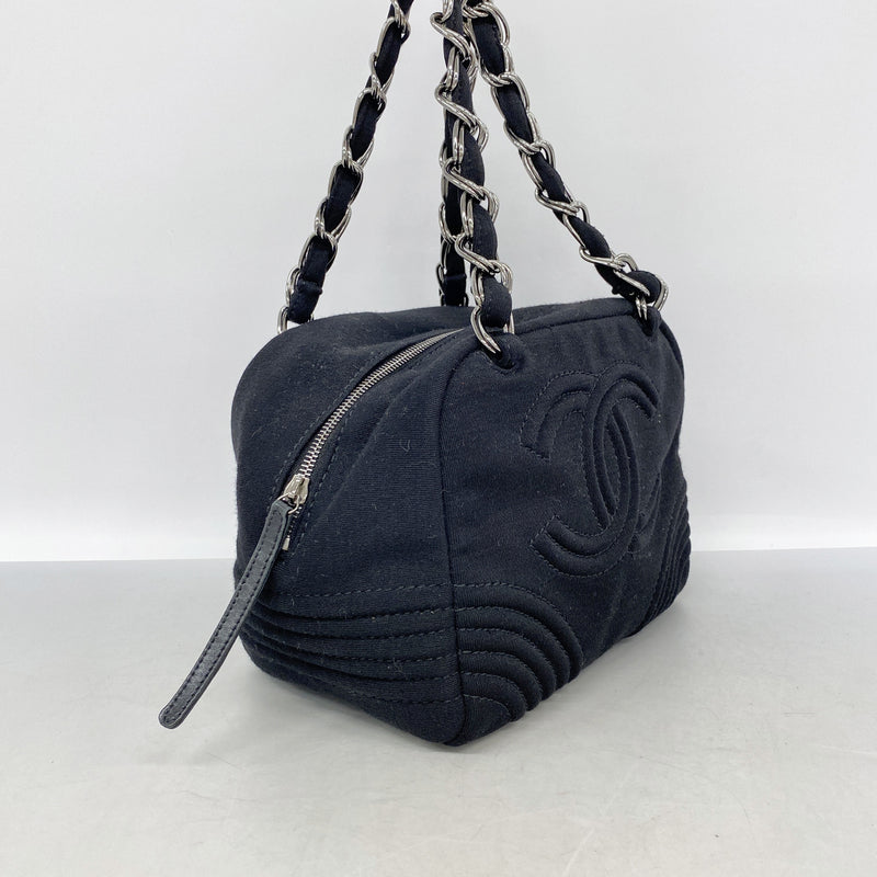 【6ie6969】シャネル チェーントート ジャージー ブラック シルバー金具【中古】レディース
