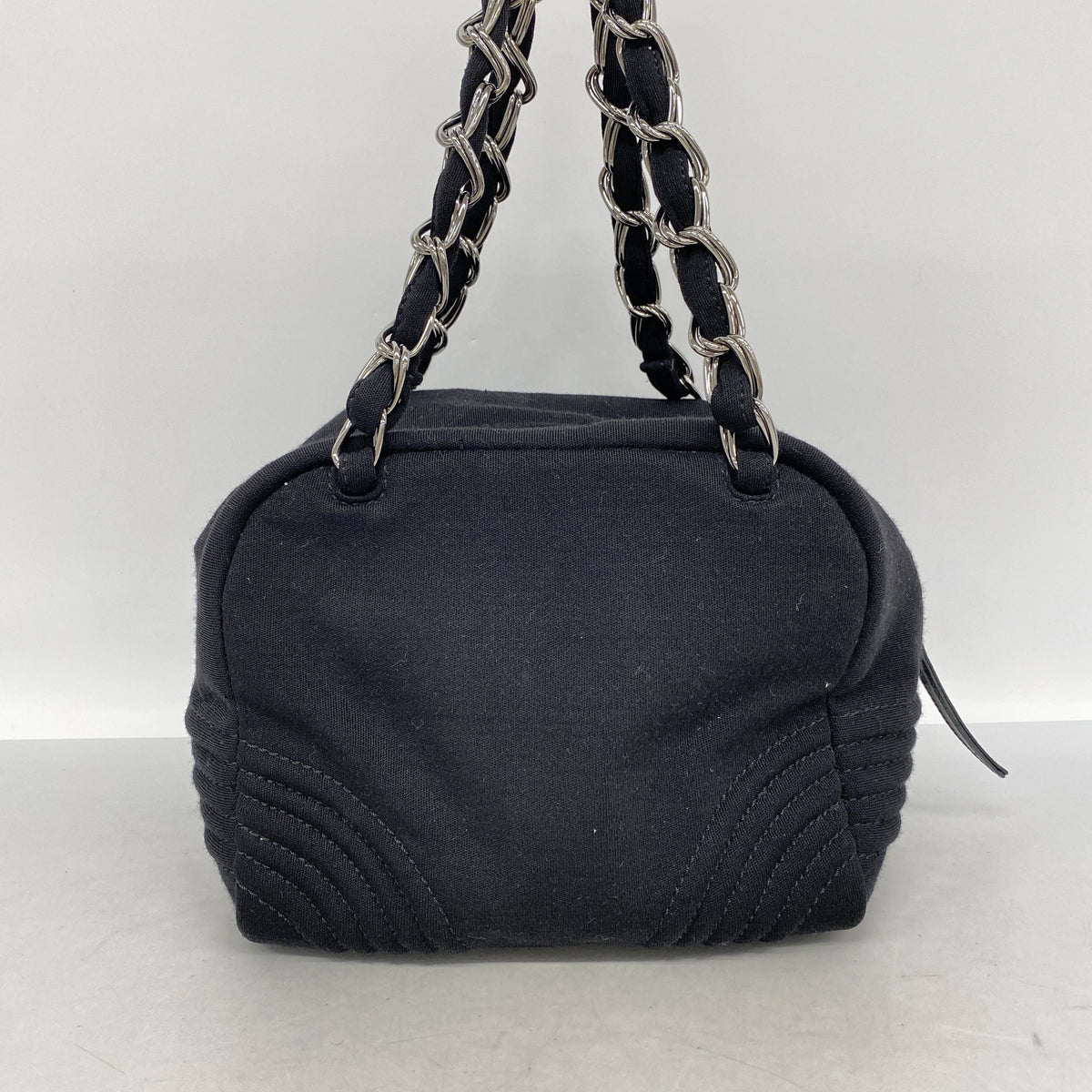 【6ie6969】シャネル チェーントート ジャージー ブラック シルバー金具【中古】レディース