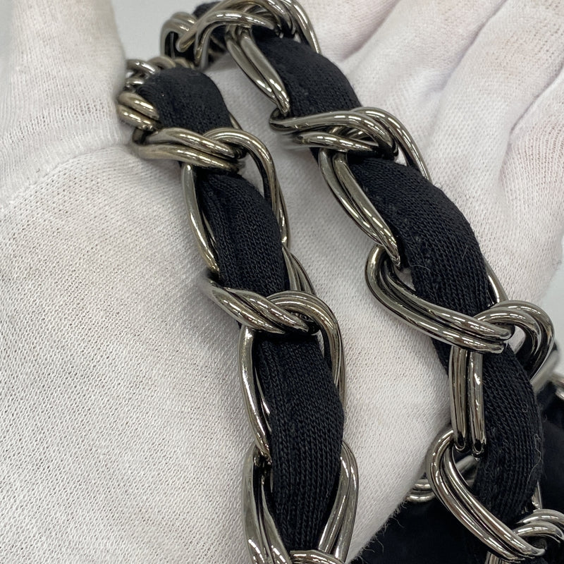 【6ie6969】シャネル チェーントート ジャージー ブラック シルバー金具【中古】レディース