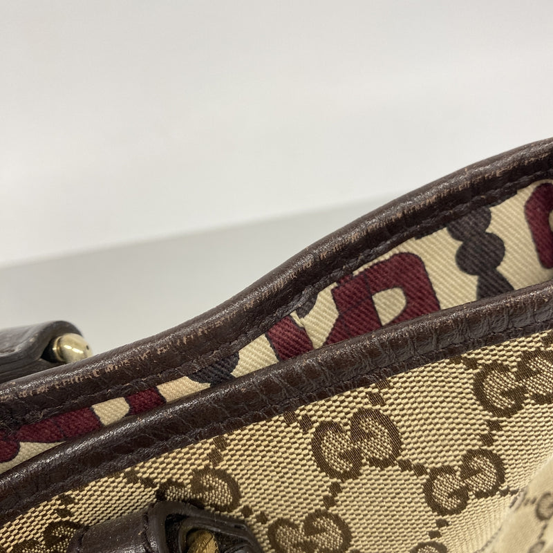 【6ie6979】グッチ トートバッグ GGキャンバス/シェリーライン 137396 キャンバス ベージュ ゴールド金具【中古】レディース